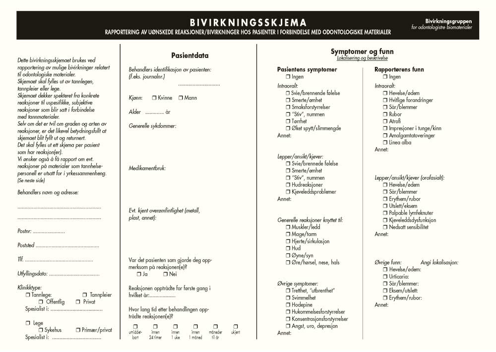 illustrasjon: Bivirkningsskjema