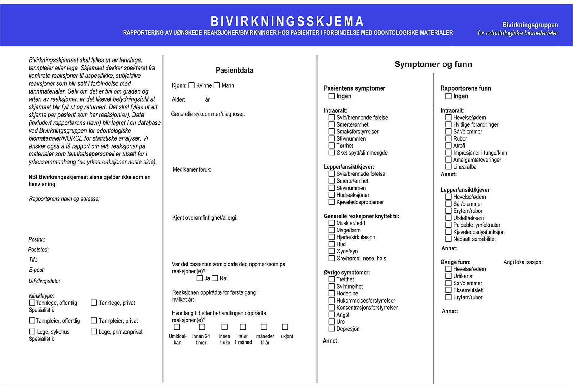 illustrasjon: Bivirkningsskjema